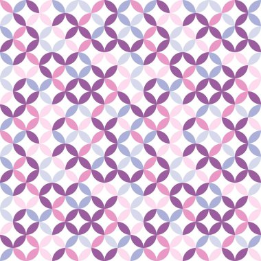Renkli geometrik desen. Birbirine bağlanan daireler ve ovaller soyut eski moda dokusu. Kusursuz desen. Pembe ve mor.