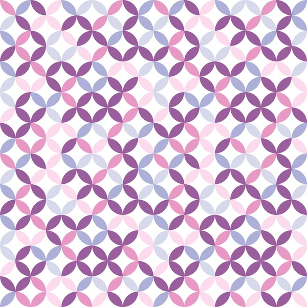 カラフルな幾何学模様 円と楕円抽象的なレトロなファッションテクスチャを相互接続します シームレスなパターン ピンクとバイオレット — ストックベクタ