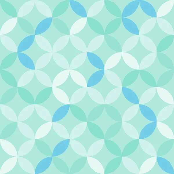 色彩斑斓的几何图案 相互连接的圆形和卵形抽象的复古时尚纹理 无缝图案 薄荷绿色和蓝色 — 图库矢量图片