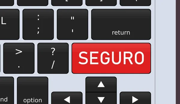 Seguro Іспанська Страховка Спеціальної Кнопки Laptop Клавіатура Концептуальна Ілюстрація — стоковий вектор