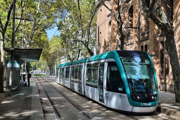 Barcelona Spain October 2021 Public Transportation Modern Electric Tram Barcelona — Stock Photo, Image