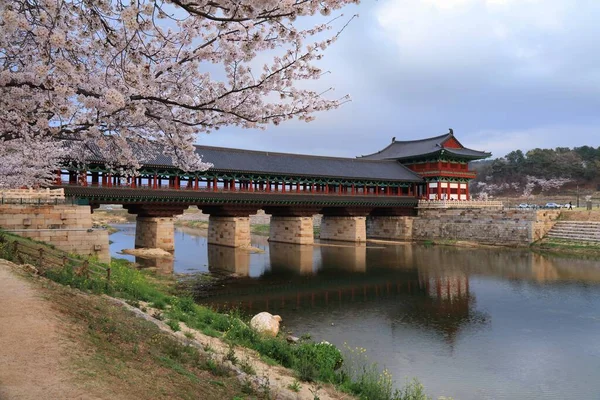 Jembatan Woljeong Woljeonggyo Jembatan Tertutup Sebelah Desa Tradisional Gyochon Gyeongju — Stok Foto