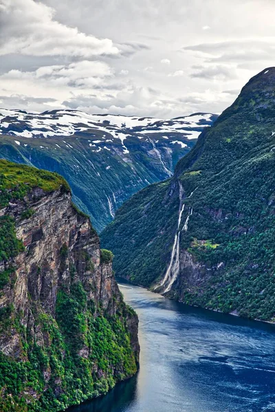 Geiranger Fiord Noruega Hdr Foto Mais Região Romsdal — Fotografia de Stock