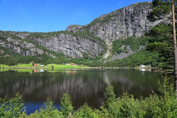 Lakeside Aldeia Setesdal Noruega Bela Paisagem Região Agder — Fotografia de Stock