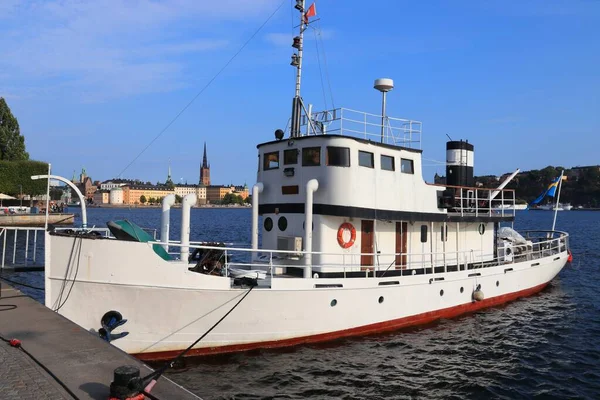 100 Jahre Altes Schiff Zum Hausboot Umgebaut Liegeplatz Klara Malastrand — Stockfoto