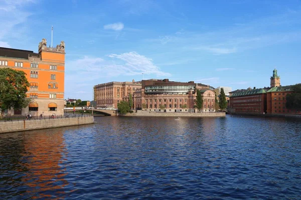 Stockholm Deki Riksdag Sveç Parlamentosu Binası Gün Batımı Işığı — Stok fotoğraf