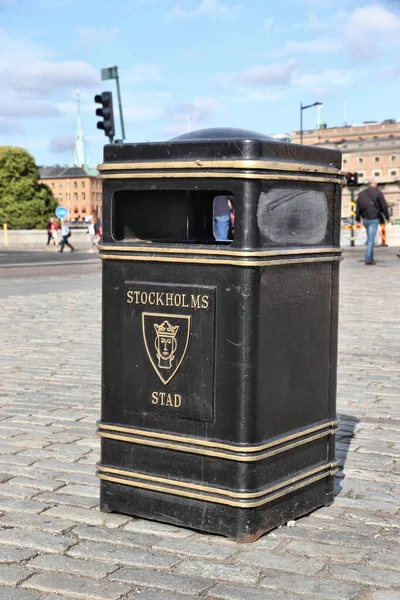 Stockholmstadt Schweden Städtischer Mülleimer Mit Städtischem Wappen — Stockfoto
