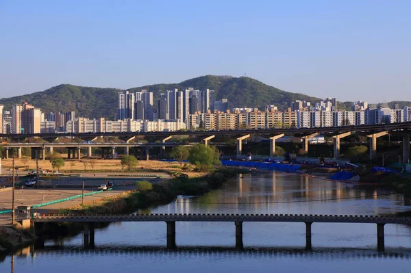 stock image Seoul city view in South Korea. Urban cityscape of Suseo and Irwon residential neighborhoods (Suseo-dong and Irwon-dong) in Gangnam district.