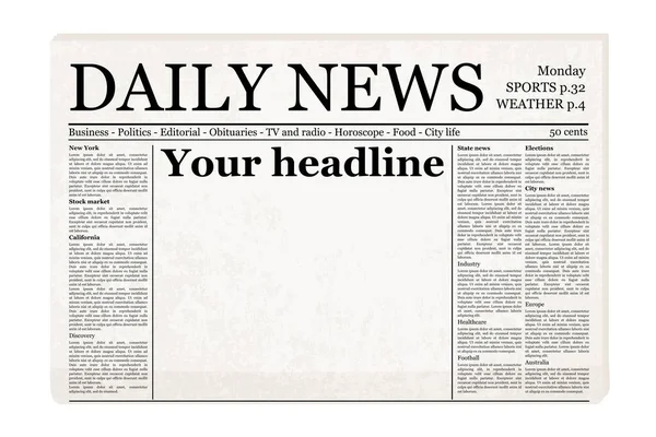 Newspaper Front Page Template Blank Old Vector Generic Newspaper Mockup — Stock Vector