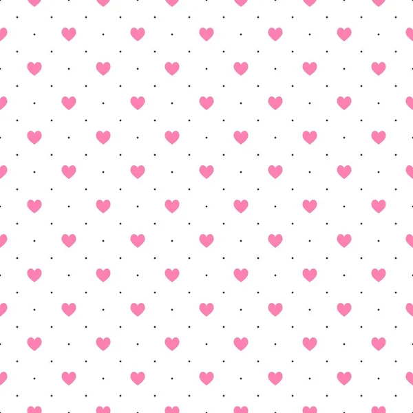 ポルカ心臓シームレスな背景 ベクトルピンクのハートとドットパターン バレンタインデーのパターン — ストックベクタ