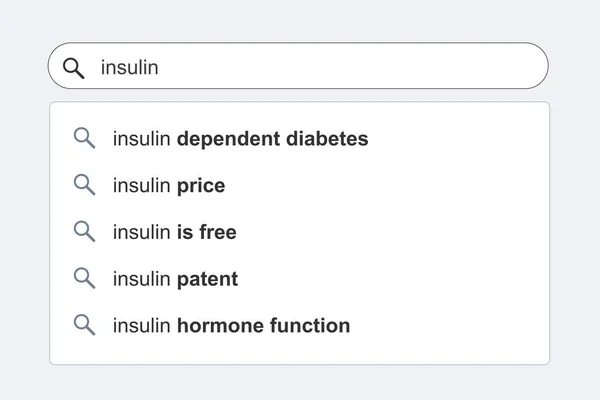绝缘主题搜索结果 糖尿病症状和治疗理念在线搜索引擎自动完善建议 — 图库矢量图片