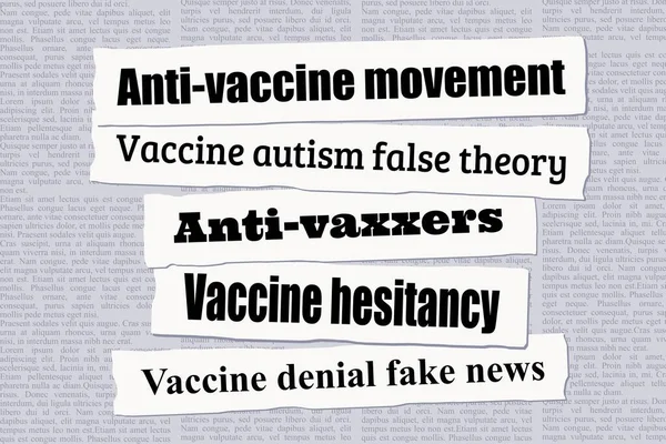 抗ワクチン運動のニュースの見出し 抗酸素偽のニュースについての新聞の切り抜き — ストックベクタ