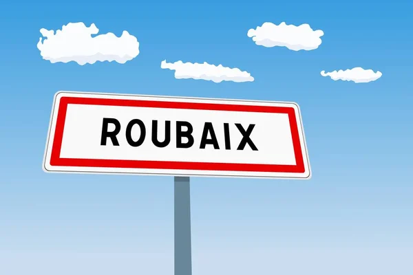 Assinatura Cidade Roubaix França Limite Cidade Sinal Estrada Bem Vindo — Vetor de Stock