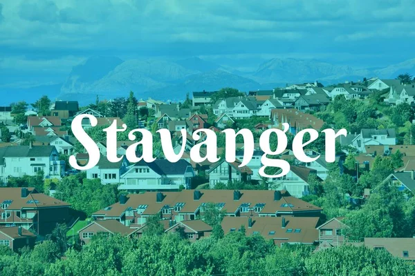 挪威斯塔万格城市名现代照片明信片 旅游目的地文字卡片 — 图库照片