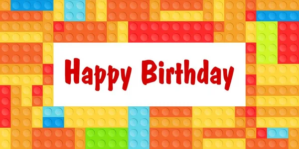 生日快乐Happy Birthday Day 儿童贺卡或带有彩色玩具结构单元的横幅设计 — 图库矢量图片
