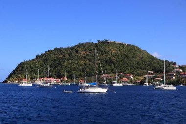 Guadeloupe - Les Saintes adaları. Terre de Haut liman şamandıraları.