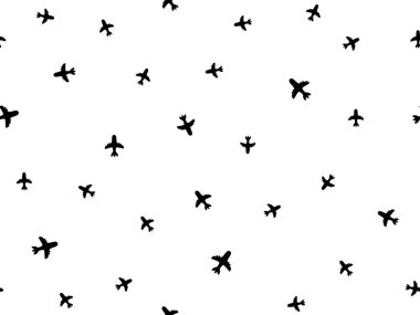 Airplane seamless pattern. Cute plane surface pattern for fashion print. Vector texture. Black and white.