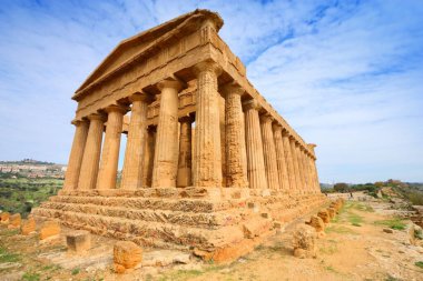Agrigento, İtalya. Valle dei Templi, Unesco Dünya Mirası Listesi. Yunan tapınak kalıntıları - Concordia Tapınağı kalıntıları.