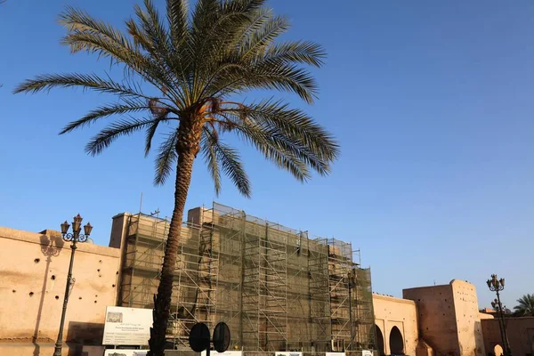 Marrakech Morocco Februari 2022 Renovatie Van Bab Agnaou Stadspoort Leidt — Stockfoto