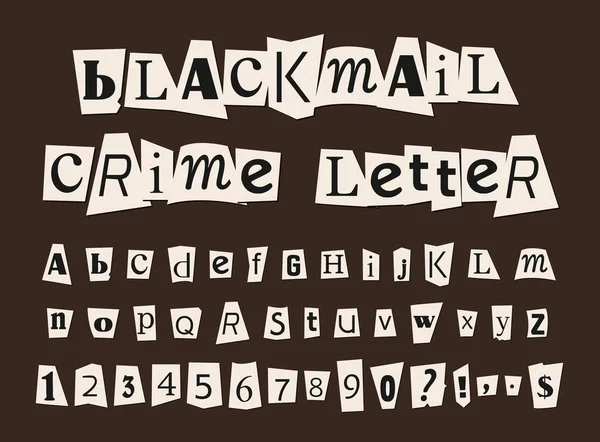 Blackmailは手紙の新聞フォントを要求します このベクター文字セットでカスタム匿名の犯罪ノートをデザインします — ストックベクタ
