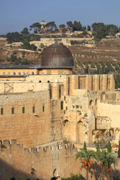 Monumentos Ciudad Vieja Jerusalén Murallas Ciudad Mezquita Aqsa Monte Del — Foto de Stock