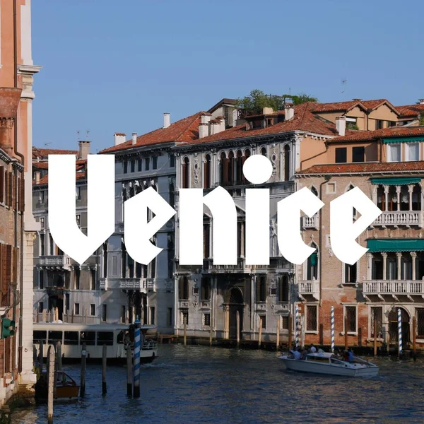 Βενετία Ιταλία Πόλη Όνομα Σύγχρονη Κάρτα Φωτογραφία Ταξιδιωτικός Προορισμός Κείμενο — Φωτογραφία Αρχείου