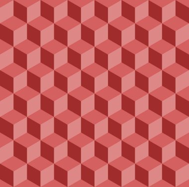 Soyut küp deseni. Üç boyutlu optik illüzyon altıgen fayansları engelliyor. Küboid dikişsiz fayans deseni. Kırmızı ve pembe vektör çizimi.