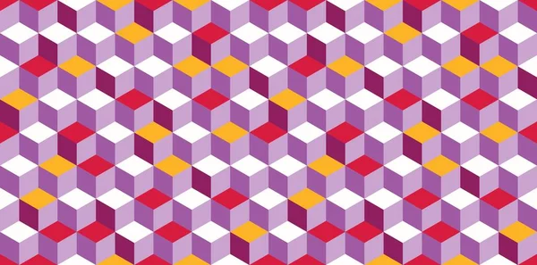 无缝立方体矢量模式 硬方块六角形瓷砖图案 现代时尚装饰品设计 色彩斑斓的紫色图案 — 图库矢量图片