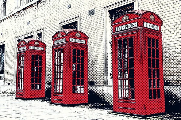 Comic Βιβλίο Στυλ Λονδίνο Σκετς Ηνωμένο Βασίλειο Τηλεφωνικοί Θάλαμοι — Φωτογραφία Αρχείου
