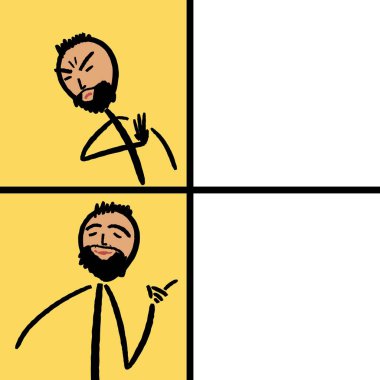 Reaction meme template with negative and positive reaction. Funny comic meme with blank space for editing. clipart