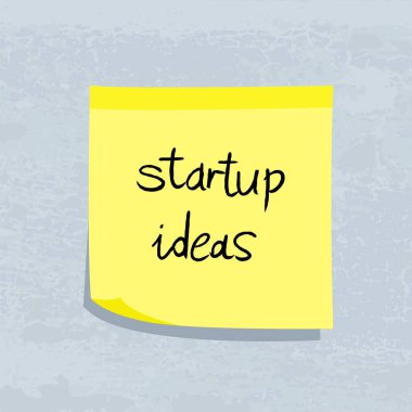 Startup ideas. New business concept. Yellow sticky note message. Paper sign.