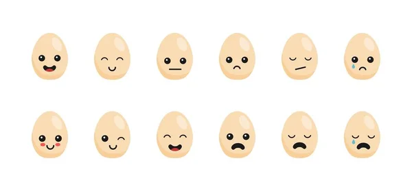 Glad Och Sorglig Ägg Emoji Samling Emotion Set För Söta — Stock vektor