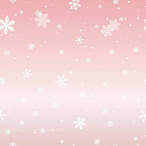 Weiß Rosa Schneeflocke Hintergrund Weihnachten Schneeflocken Vektor Textur Nahtloser Schneefall — Stockvektor