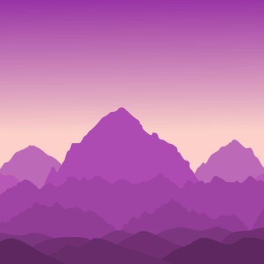 Dağ gündoğumu. Vektör manzarası. Güzel Kaliforniya dağ katmanları vektör çizimi.