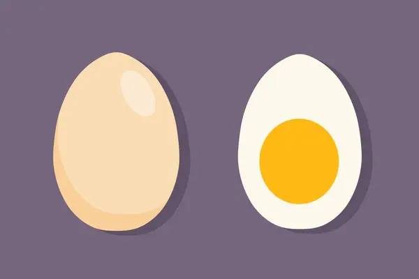 卵と卵の半分を煮詰めました ベクトルイラスト シンプルな漫画スタイルの卵 — ストックベクタ