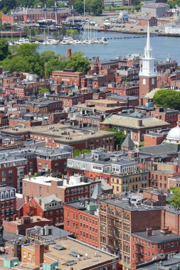 North End ile Boston şehri hava manzarası. Şehir manzarası.