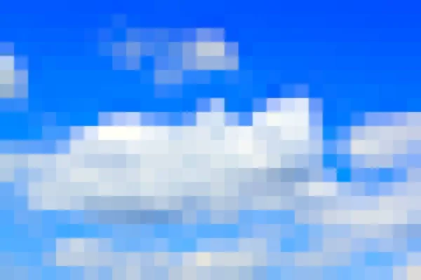 Pixel sky background. Blue sky and white clouds. Video game pixelated style background texture.