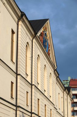 Eski ordu karargahı, Stockholm City, İsveç 'te topçu birliği. Stockholm 'ün Ostermalm bölgesindeki İsveç mimarisi.