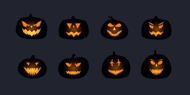 Cadılar Bayramı balkabağı feneri koleksiyonu. İzole nesne jack-o-fener ayarlandı.