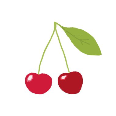 Kiraz meyvesi. Yapraklı kırmızı ikiz kirazın izole edilmiş çizgi film stili vektör çizimi.