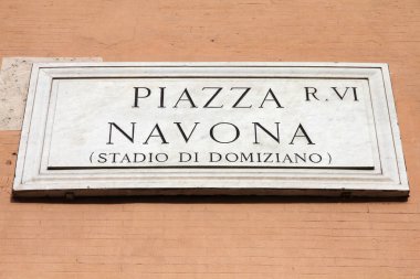 Roma, İtalya 'daki Piazza Navona Meydanı. Navona Meydanı işareti.