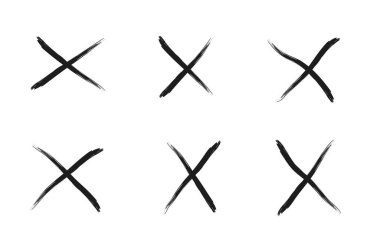 Grunge X işareti hazır. Çapraz X sembolü illüstrasyon koleksiyonu. Bir şeyi iptal etmek, reddetmek ve reddetmek için çapraz tasarım ögesi.