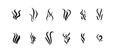 Koku simgesi seti. Parfüm kokusu vektör nesne koleksiyonu. Buhar püskürtücü, buharlaştırıcı kokusu veya izole aroma sembolü seti.