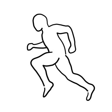 Koşucu basit çizgi vektör çizimi. Koşan atlet sprint silueti el çizimi ana hatları.