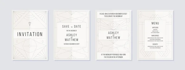 Art Deco Style Wedding Invitation White Paper Color Pampas Aesthetics — Stock Vector