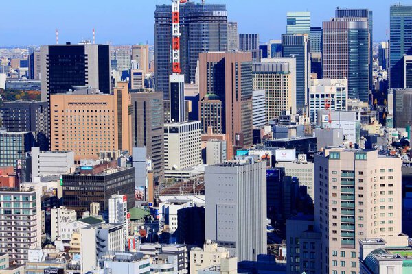 TOKYO, JAPAN - DECEMBER 2, 2016: Cityscape view of Shimbashi district of Minato Ward, Tokyo.