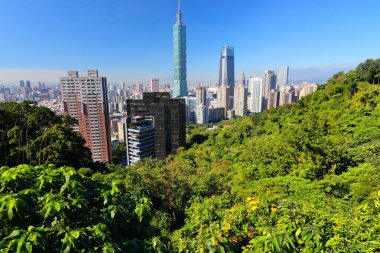 Taipei şehrinin silueti Fil Dağı 'ndan görüldü. Taipei, Tayvan.