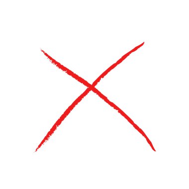 Vektör grunge kırmızı X işareti. Çapraz X sembolü. Bir şeyi iptal etmek, reddetmek ve reddetmek için çapraz tasarım ögesi.