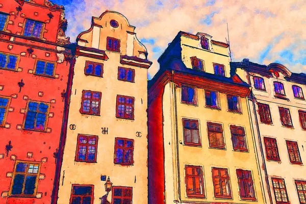 Стокгольм Швеция Экспрессионистская Авангардная Красочная Иллюстрация Цифровой Живописи — стоковое фото