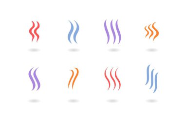 Koku simgesi seti. Parfüm kokusu vektör nesne koleksiyonu. Buhar püskürtücü, buharlaştırıcı kokusu veya izole aroma sembolü seti.